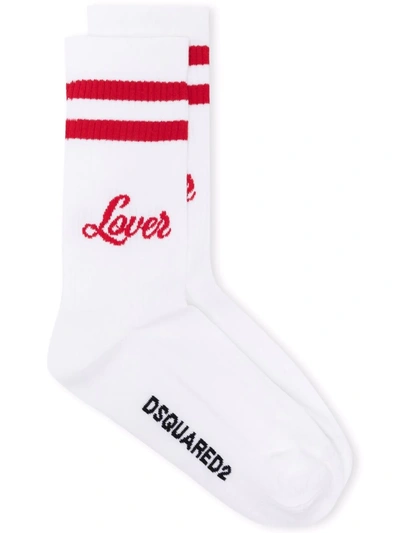 Dsquared2 Lover Striped Detail Socks In White