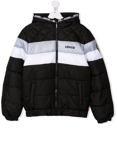 Levi's Teen Colour-block Padded Hooded Jacket In Black