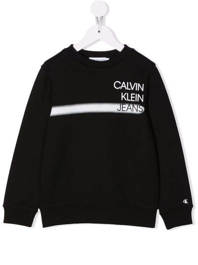Calvin Klein Kids' Spray-effect Logo-print Sweatshirt In Black