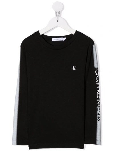 Calvin Klein Kids' Logo Print Long-sleeve T-shirt In Black