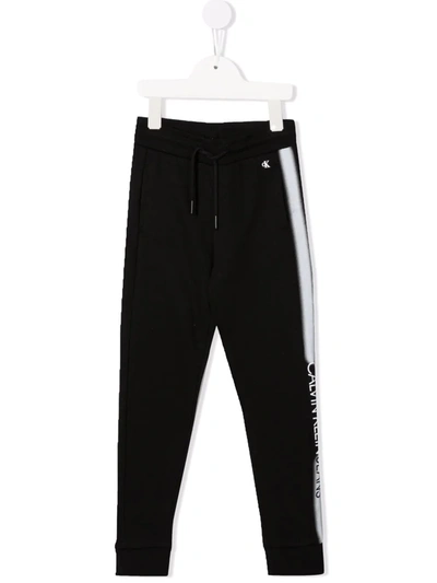 Calvin Klein Kids' Sprayed Stripe Logo-print Joggers In Black