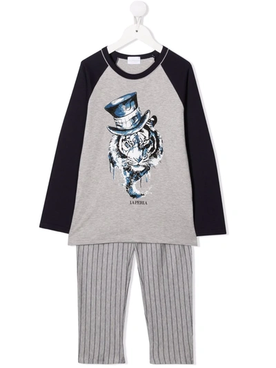 La Perla Kids' Two-tone Cotton Pyjamas Set In Grey
