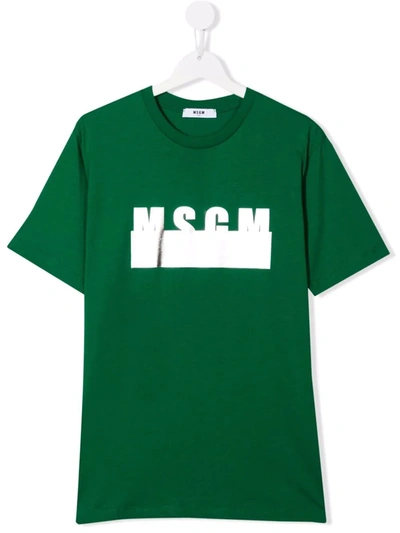 Msgm Teen Metallic Logo-print T-shirt In Green