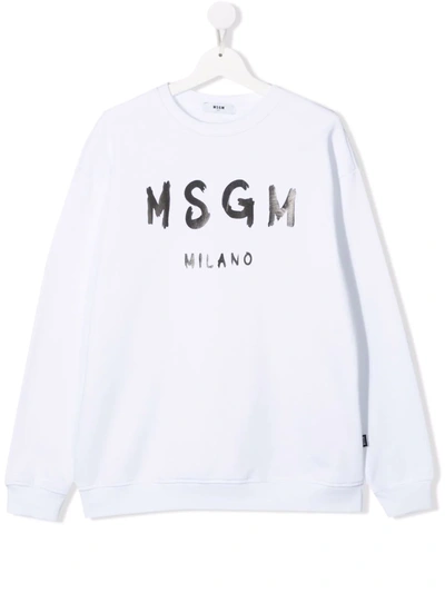 Msgm Logo-print Cotton Sweatshirt In White