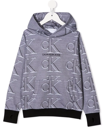 Calvin Klein Kids' Oversized Monogram-print Hoodie In Black