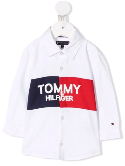 Tommy Hilfiger Junior Babies' Logo-print Long-sleeve Shirt In White