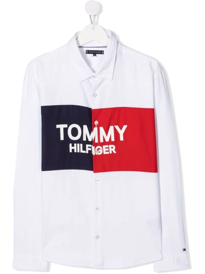 Tommy Hilfiger Junior Teen Logo-print Long-sleeve Shirt In White