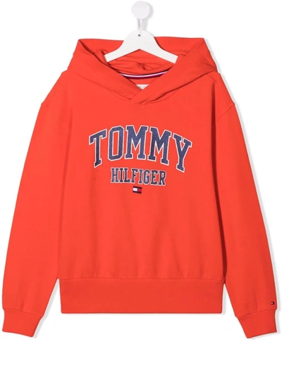 Tommy Hilfiger Junior Teen Logo-print Cotton Hoodie In Red