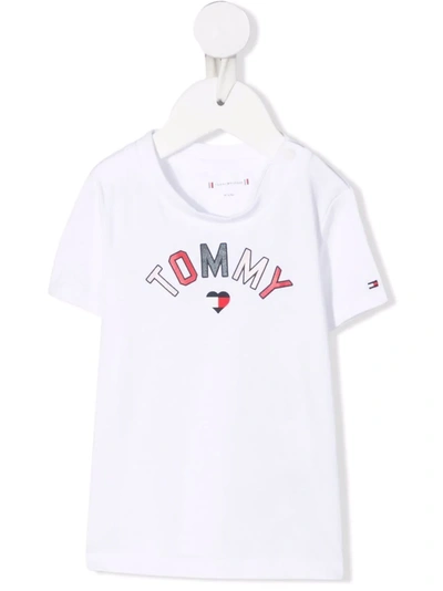 Tommy Hilfiger Junior Babies' Logo-print Stretch-organic Cotton T-shirt In 白色