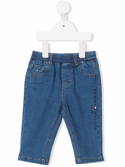 Tommy Hilfiger Junior Babies' Logo-embroidered Straight-leg Jeans In Blue