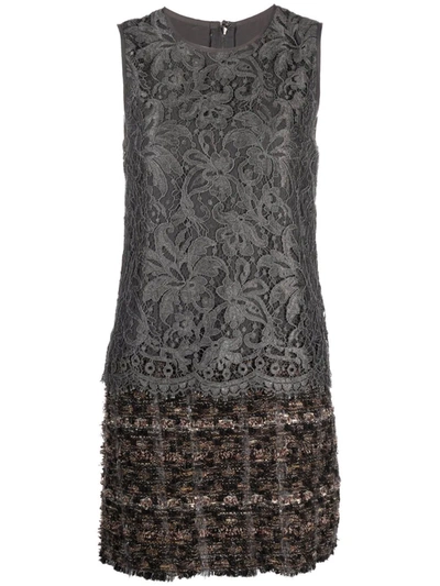 Pre-owned Dolce & Gabbana 2000s Lace Panelling Mini-dress In Grey