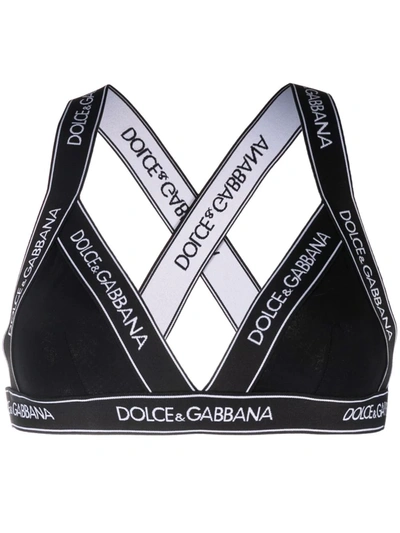 Dolce & Gabbana Logo Trim Crossover Strap Bra In Black
