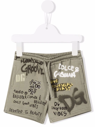 Dolce & Gabbana Babies' All-over Print Drawstring Shorts In Green