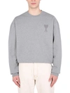 Ami Alexandre Mattiussi Logo Embro Boxy Cotton Jersey Sweatshirt In Grey