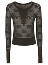Dolce & Gabbana Long-sleeved Lace-stitch Sweater With Dg Logo In Black