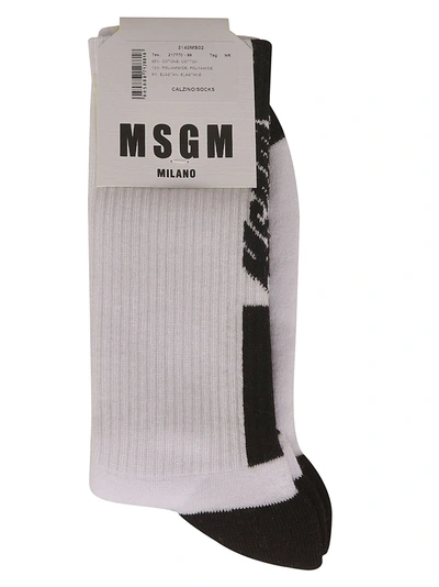 Msgm Knit Logo Socks In White