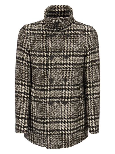 Herno Checkered Tweed Coat In Grey/brown