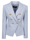 Balmain 8 Button Pique Blazer In Pale Blue 