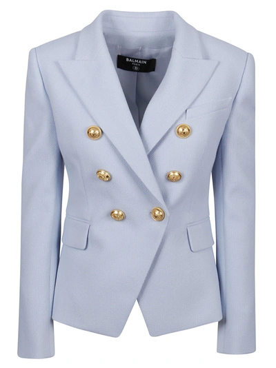 Balmain 8 Button Pique Blazer In Blue