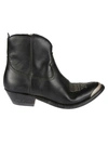 Golden Goose Young Ankle Boots In Leather With Cowboy-style Decoration In Black