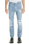 BALMAIN MONOGRAM DISTRESSED TAPERED JEANS,WH1MH000143D