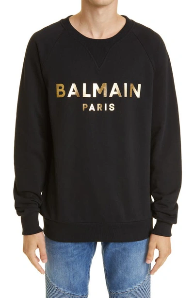 Balmain Black Organic Cotton Sweatshirt With Logo In Multi-colored