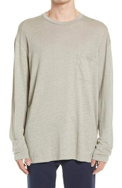 Nn07 Dylan 3263 Long Sleeve Pocket Slub Linen T-shirt In Grey