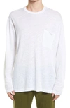 Nn07 Dylan 3263 Long Sleeve Pocket Slub Linen T-shirt In White