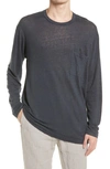 Nn07 Dylan 3263 Long Sleeve Pocket Slub Linen T-shirt In Blue