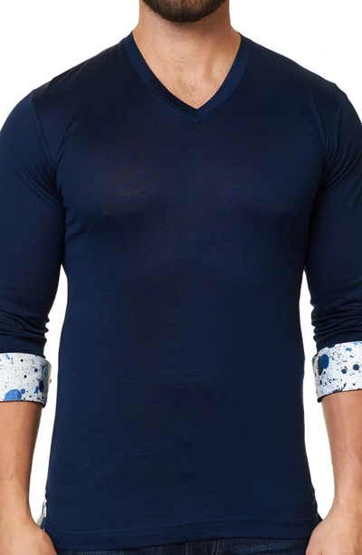 Maceoo V-neck Cotton Pullover In Navy