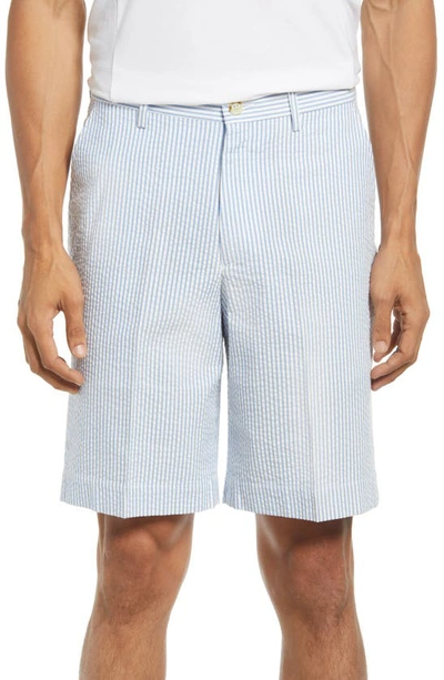 Berle Flat Front Seersucker Shorts In Light Blue