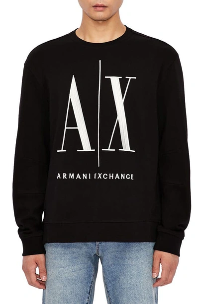 Giorgio Armani Icon French Terry Crewneck Sweatshirt In Black