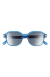 Fendi 52mm Round Sunglasses In Shiny Blue / Blu Mirror
