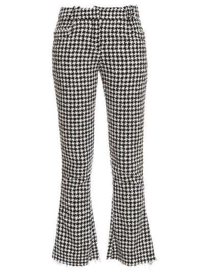 Balmain Houndstooth-check Cotton-blend Flared Trousers In White,black