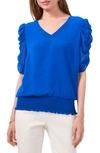 CHAUS RUCHED SLEEVE V-NECK BLOUSE,121012