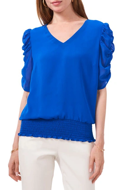 Chaus Ruched Sleeve V-neck Blouse In Electric Glow