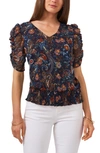 CHAUS RUCHED SLEEVE PRINT BLOUSE,121011