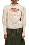 Sea Juliette Cable Stitch Cutout Merino Wool Sweater In Barley