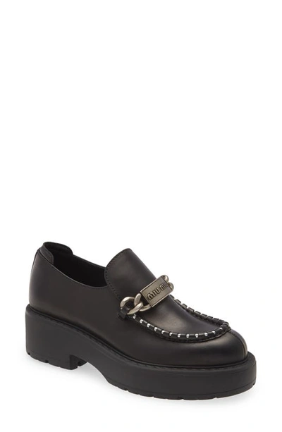 Miu Miu Logo Plaque Block-heel Loafers In Black