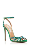 Aquazzura Tequila 105 Crystal-embellished Suede Sandals In Jasmine Green