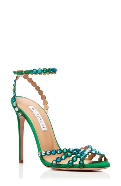 Aquazzura Tequila 105 Crystal-embellished Suede Sandals In Jasmine Green