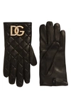 Dolce & Gabbana Dg Quilted Napa Swarovski Crystal Gloves In Nero/ Oro Chiaro
