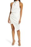 Elliatt Camo Asymmetric Satin Cocktail Dress In White