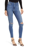 GOOD AMERICAN GOOD LEGS RIPPED ANKLE SKINNY JEANS,GL873T1