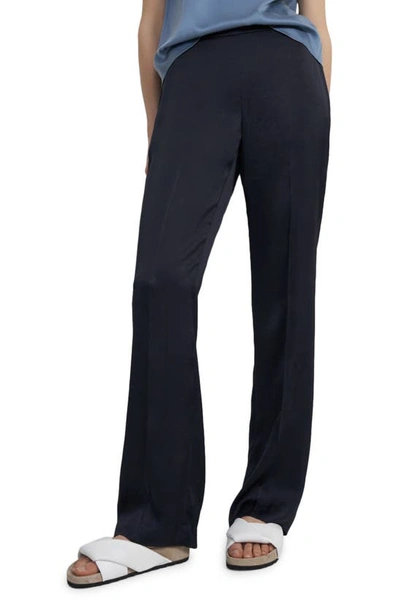 Theory St. Wide Leg Crushed Satin Pants In Deep Navy