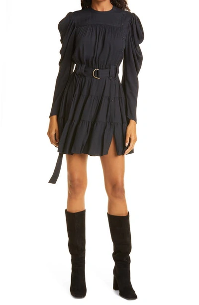 Ulla Johnson Francisca Belted Ruffle Long Sleeve Minidress In Raven
