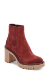 Dolce Vita Caster H2o Waterproof Block Heel Bootie In Maroon Suede