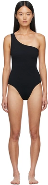 Hunza G Nancy One-shoulder Crinkle One-piece Swimsuit In Black