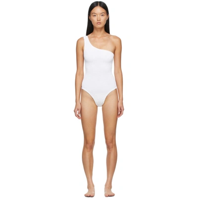 Hunza G Nancy One-shoulder Seersucker Swimsuit In White