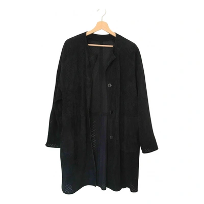 Pre-owned Yves Salomon Leather Cardi Coat In Black